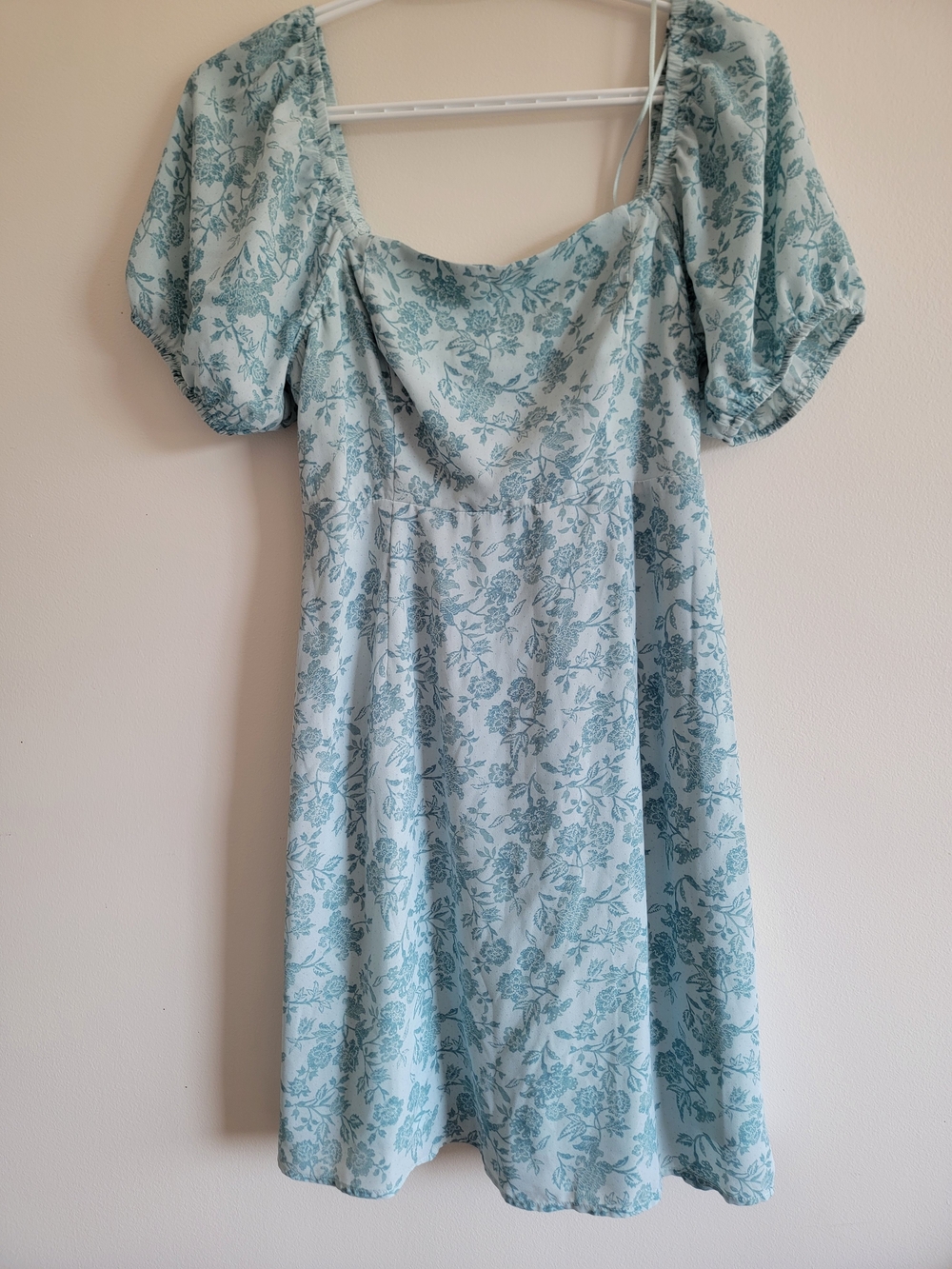 Light Blue Floral Puff Sleeve Dress
